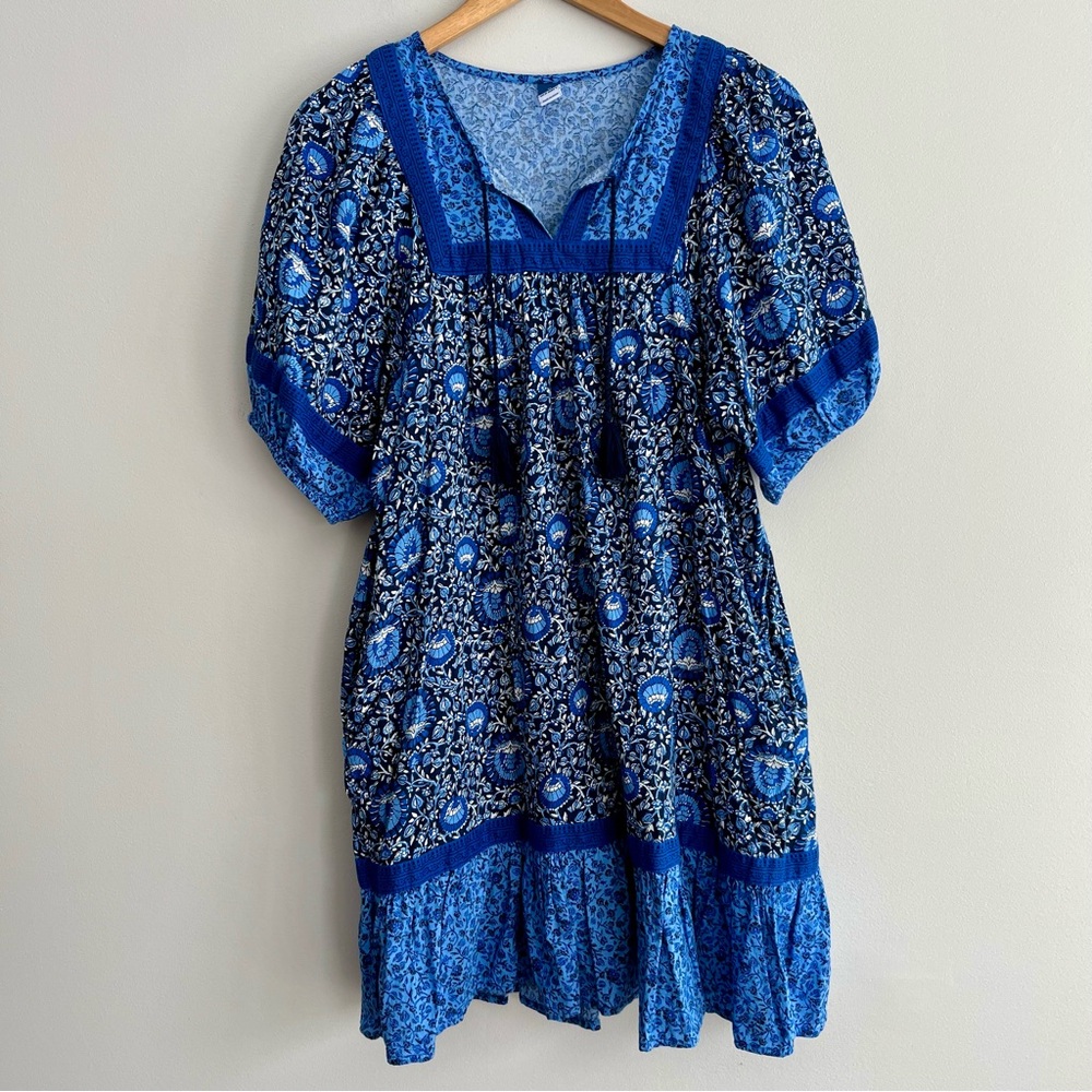 Old Navy Floral Paisley Blue Tiered Dress Medium